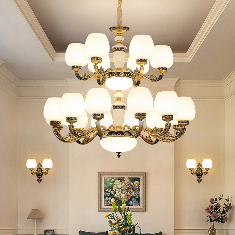 Bud Shade Frosted White Glass Chandelier Lighting Classic Living Room Pendant Light