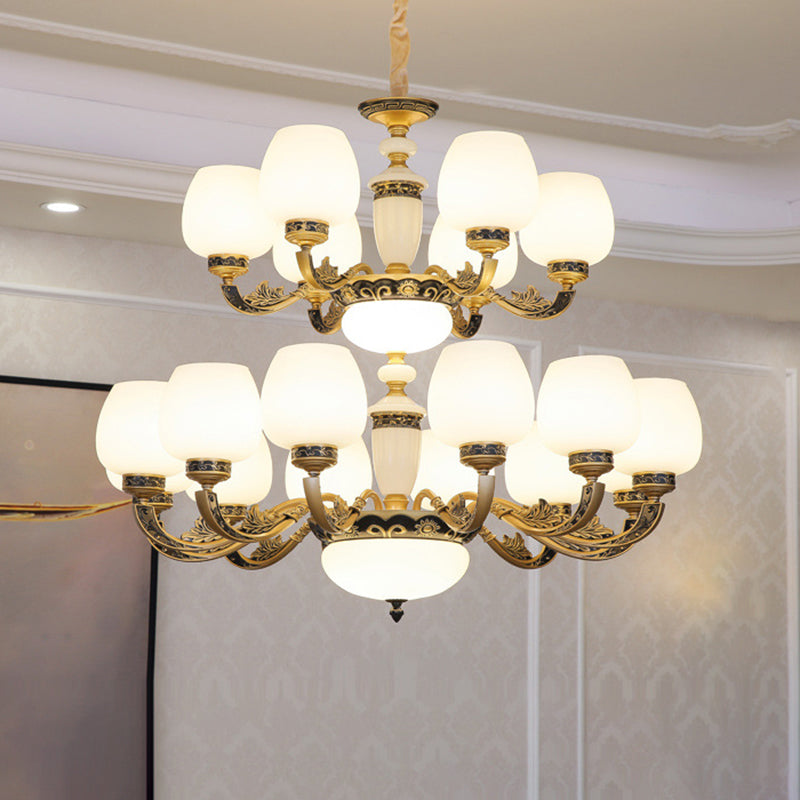 Bud Shade Frosted White Glass Chandelier Lighting Classic Living Room Pendant Light