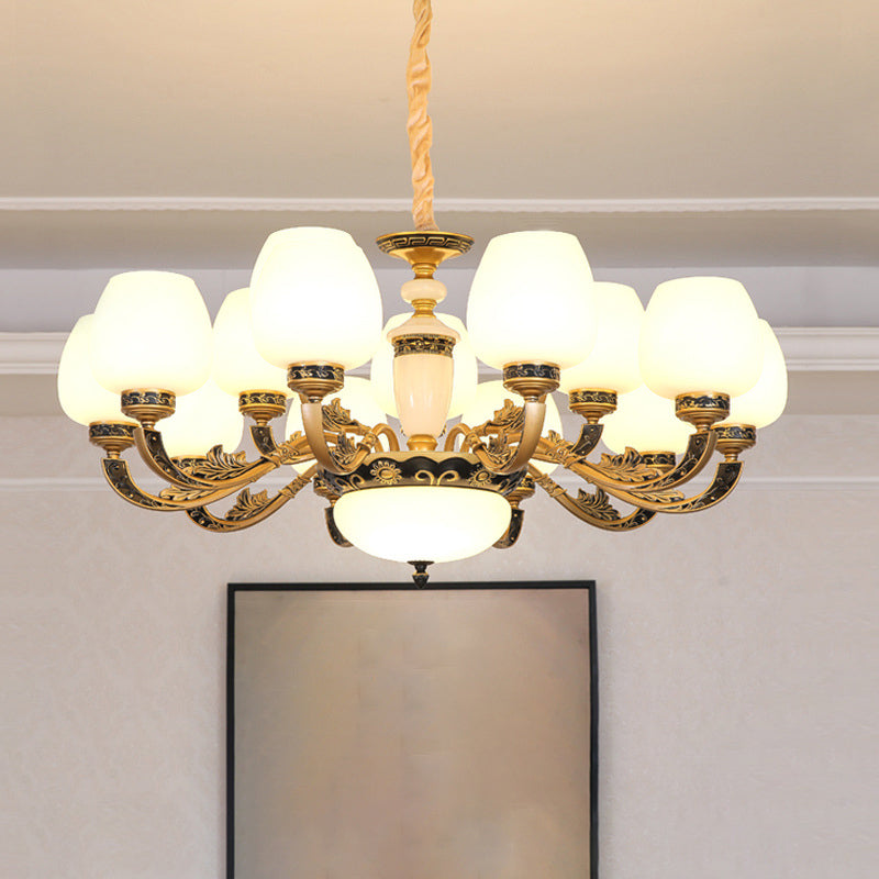 Bud Shade Frosted White Glass Chandelier Lighting Classic Living Room Pendant Light