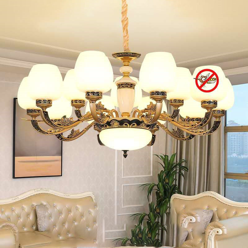Bud Shade Frosted White Glass Chandelier Lighting Classic Living Room Pendant Light