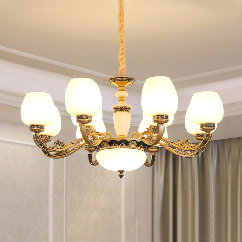 Bud Shade Frosted White Glass Chandelier Lighting Classic Living Room Pendant Light