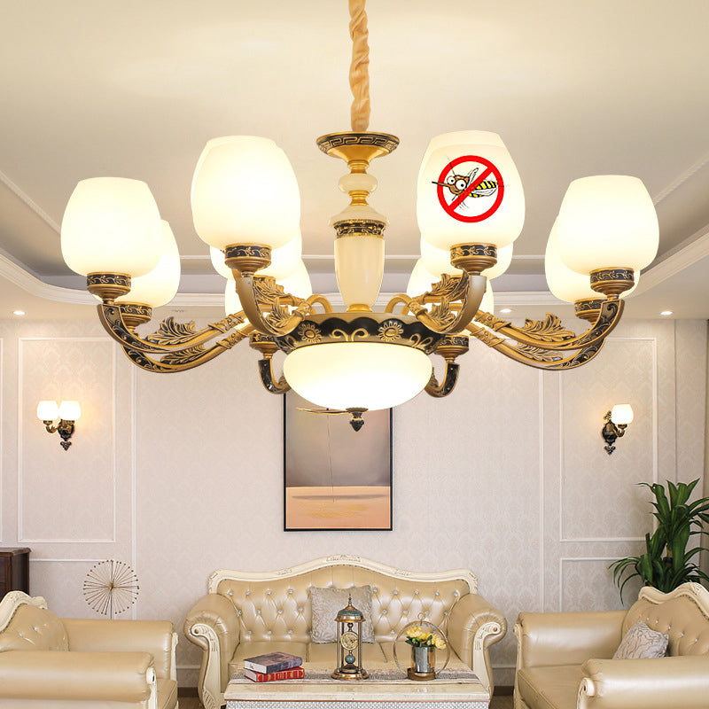 Bud Shade Frosted White Glass Chandelier Lighting Classic Living Room Pendant Light
