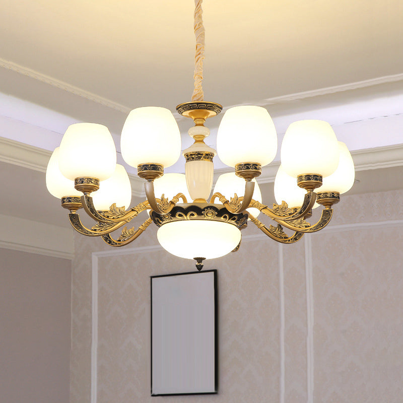 Bud Shade Frosted White Glass Chandelier Lighting Classic Living Room Pendant Light
