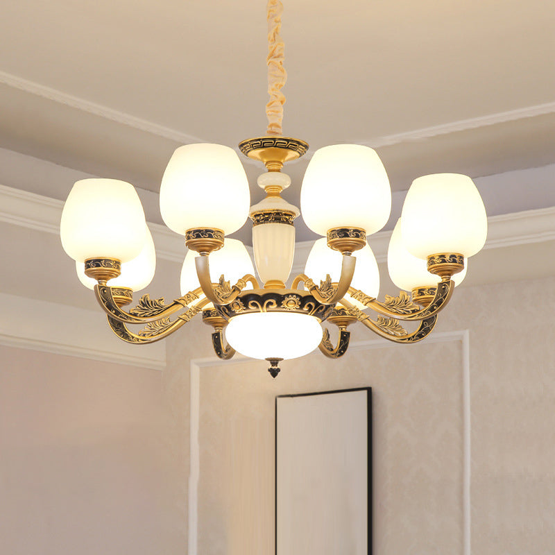 Bud Shade Frosted White Glass Chandelier Lighting Classic Living Room Pendant Light