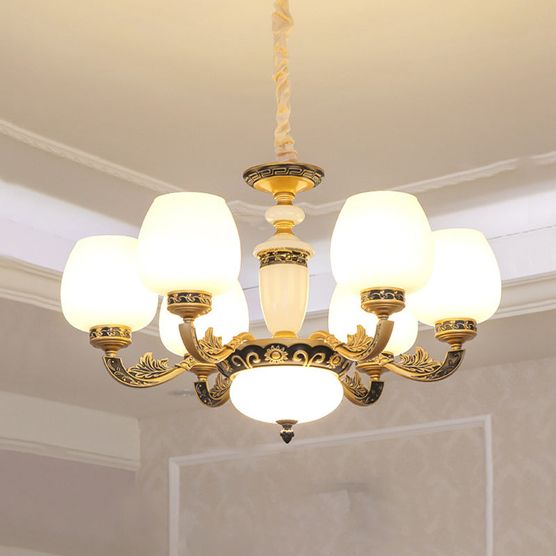 Bud Shade Frosted White Glass Chandelier Lighting Classic Living Room Pendant Light