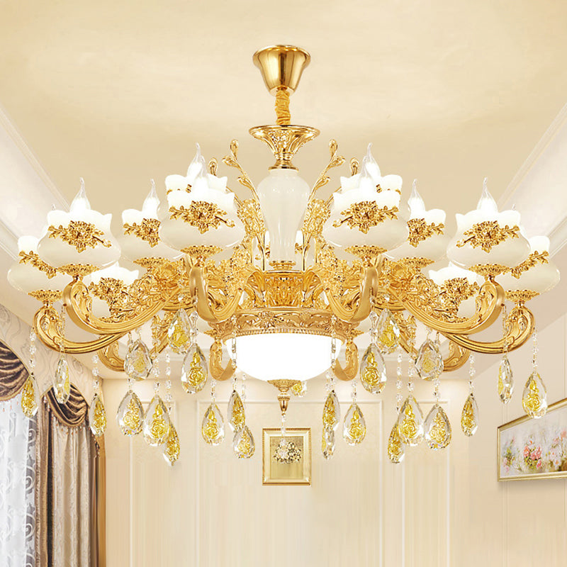 Imitatie jade gouden kroonluchter hanger lichtknop vintage hangend licht met kristal accent