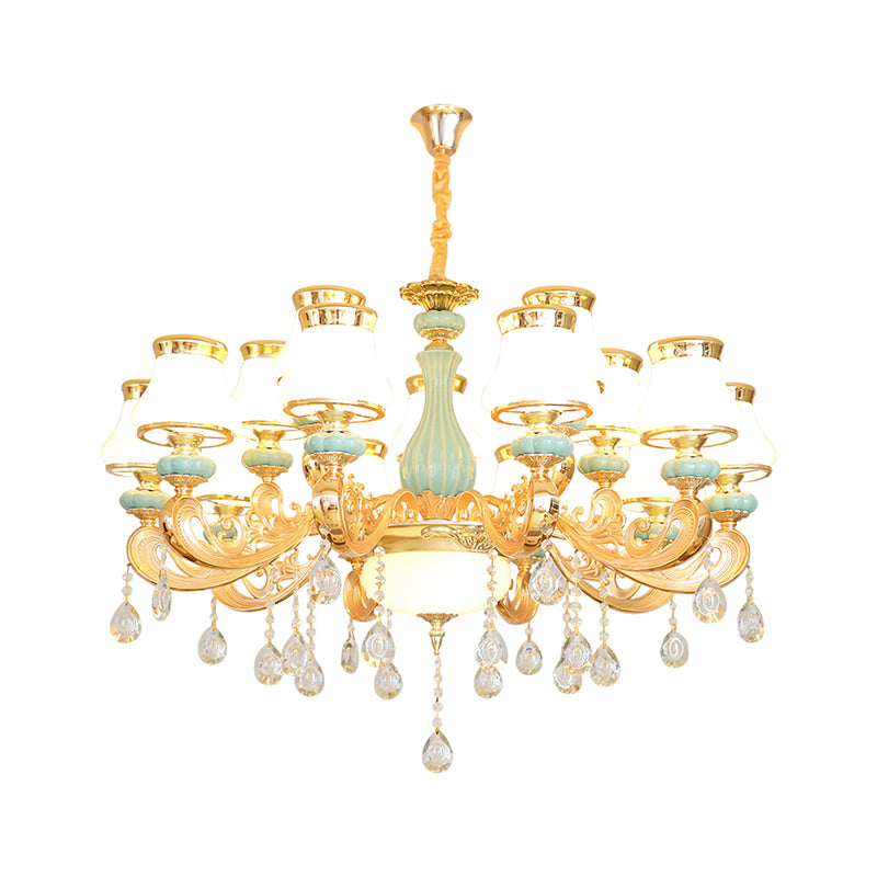 Handblown Glass Gold Chandelier Light Bud Retro Pendant Light Fixture with Crystal Accent