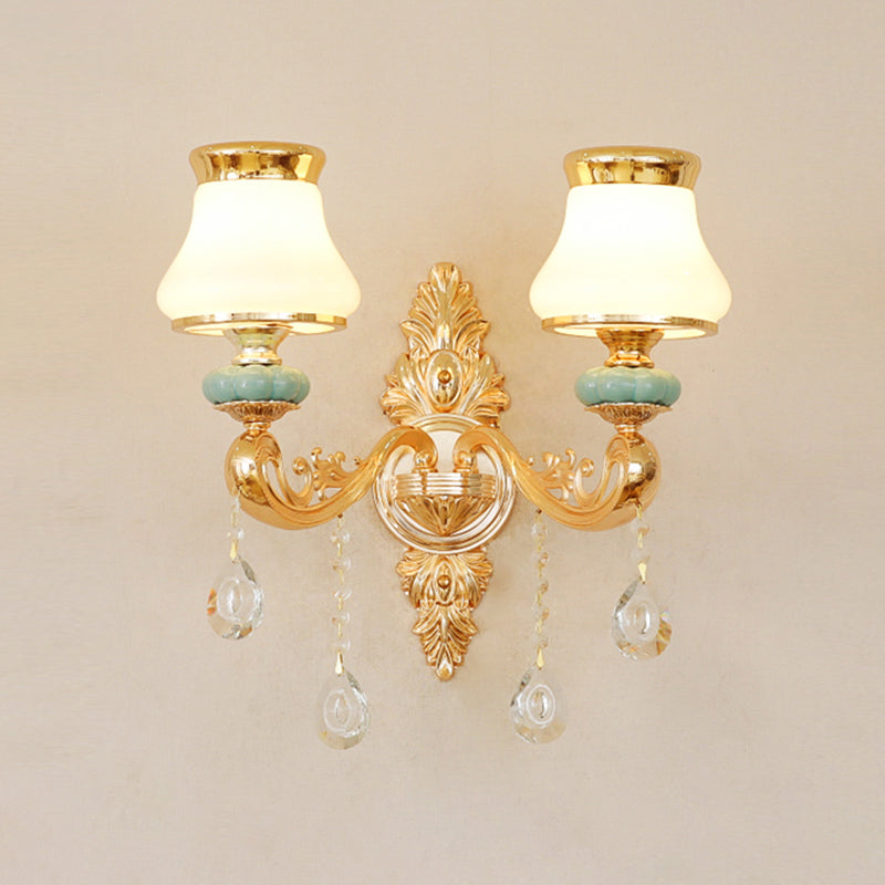 Handblown Glass Gold Chandelier Light Bud Retro Pendant Light Fixture with Crystal Accent