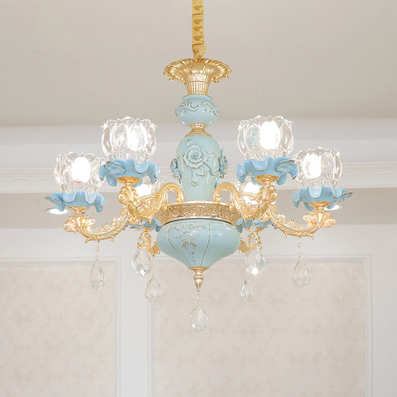 Flower Cantbed Glass Lighting Lighting Clásica Luz de sala de estar Luz con cristal en azul