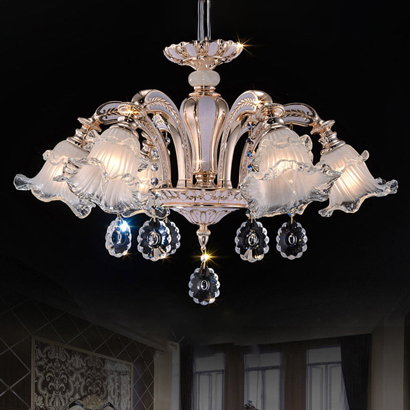 Vintage Blumener Kronleuchter anheizt leichte gerippte Rüschenglas hängendes Licht mit Kristallakzent
