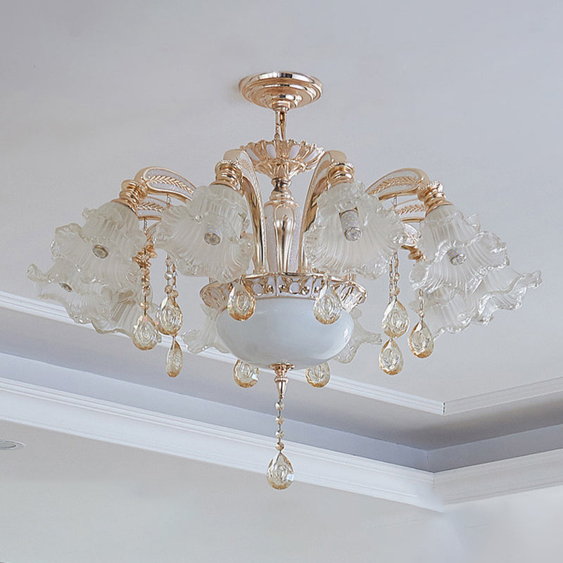 Vintage Blumener Kronleuchter anheizt leichte gerippte Rüschenglas hängendes Licht mit Kristallakzent