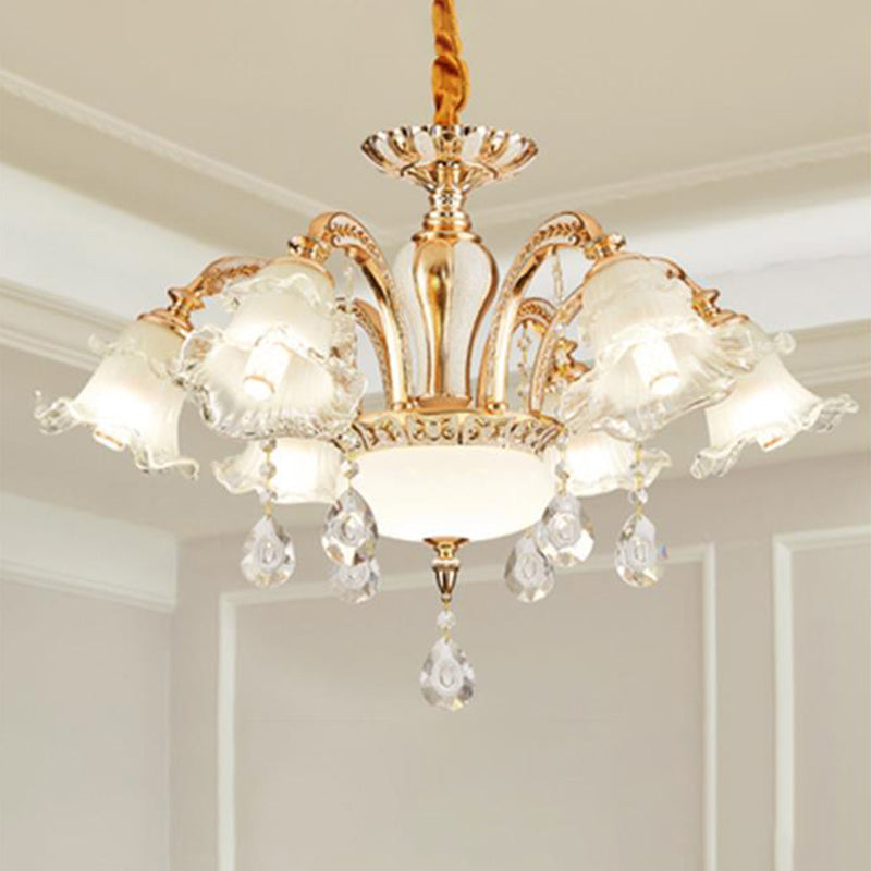 Vintage Blumener Kronleuchter anheizt leichte gerippte Rüschenglas hängendes Licht mit Kristallakzent