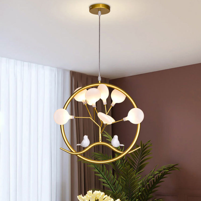 Tree artistici LED LED Light Light Metallic Dining Room lampadario Luce con sfumatura di lucciola in oro