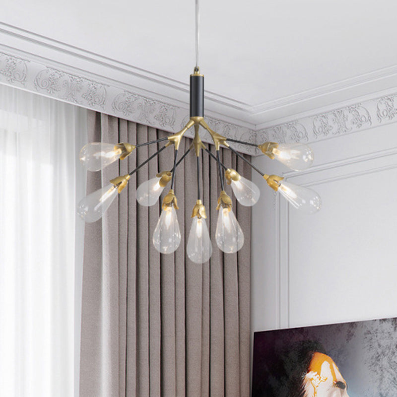 Metallic Branch Shaped Chandelier Lighting Minimalistic LED Pendant Light with Bulb-Shaped Glass