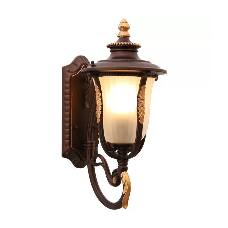 Vintage Bell Wall Light Fixture Single Frosted Rib Glass Wall Mounted Lamp in Coffee for Outdoor