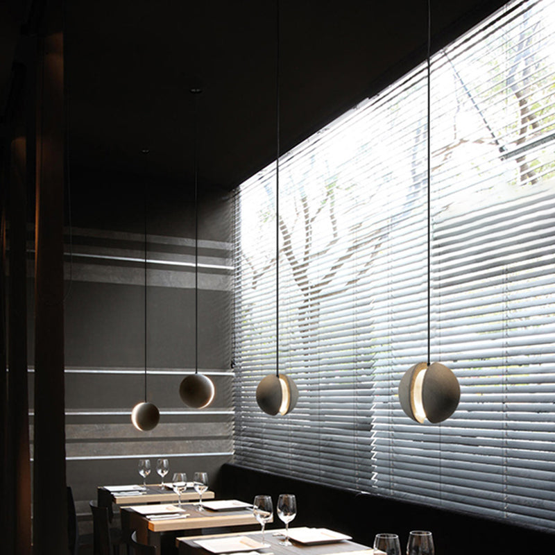 Cement Round Shade Ceiling Light Modern Style 1 Bulb Grey Hanging Lamp for Restaurant