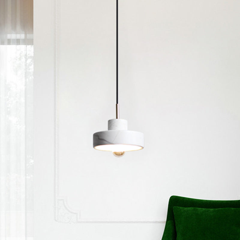 Lid Shaped Ceiling Light Minimalistic Stone Single Living Room Hanging Pendant Light in White
