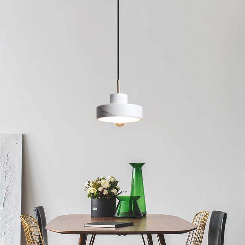 Lid Shaped Ceiling Light Minimalistic Stone Single Living Room Hanging Pendant Light in White