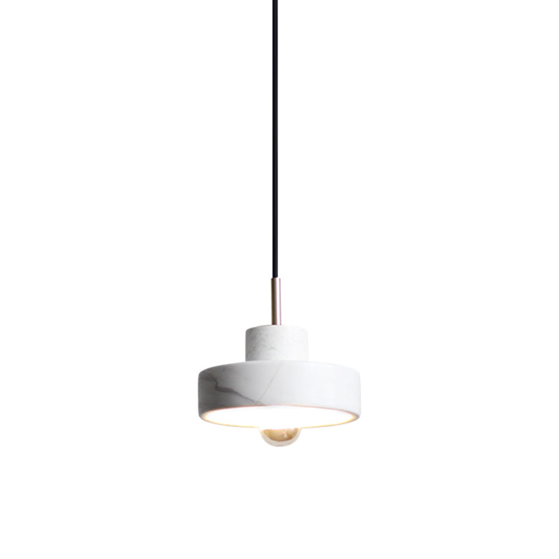 Lid Shaped Ceiling Light Minimalistic Stone Single Living Room Hanging Pendant Light in White