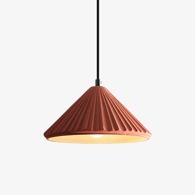 Conical Bedside Ceiling Light Ribbed Cement 1 Bulb Modern Style Hanging Lamp for Dining Room