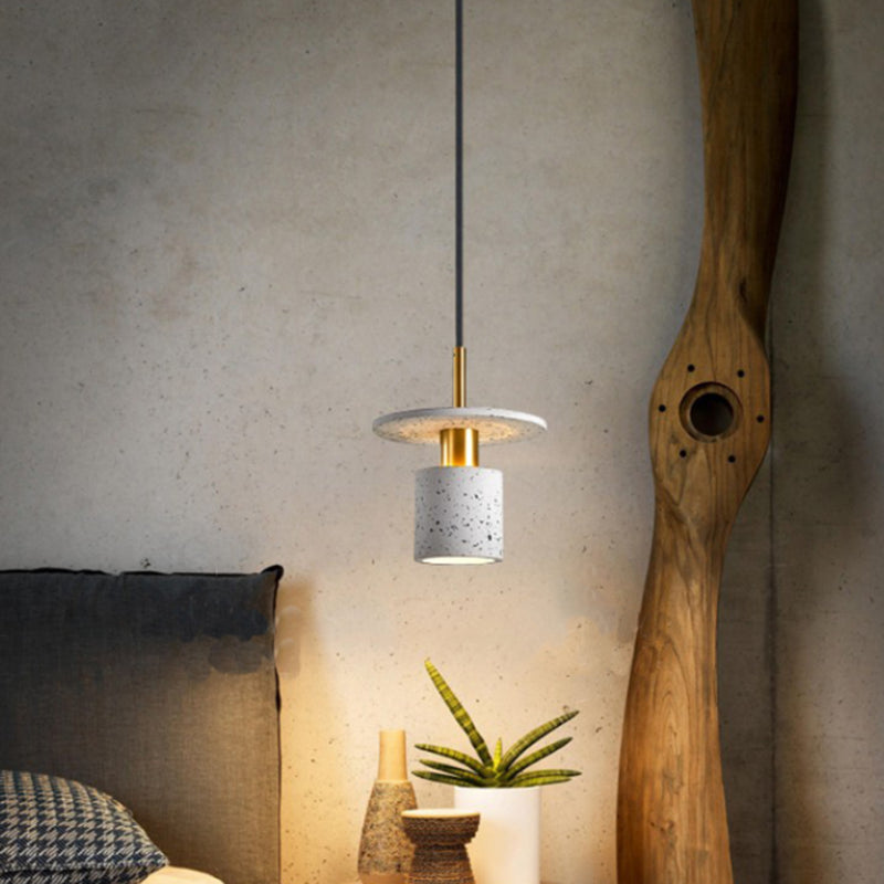 Terrazzo Cylinder and Disc Pendant Light Nordic Style Restaurant Suspension Light Fixture