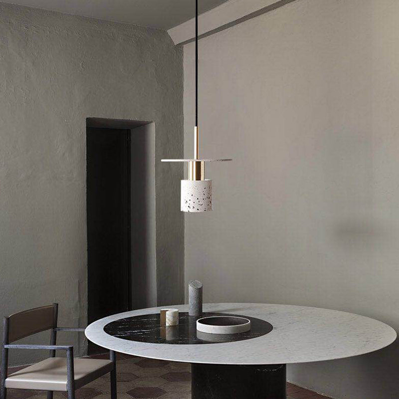 Terrazzo Cylinder and Disc Pendant Light Nordic Style Restaurant Suspension Light Fixture