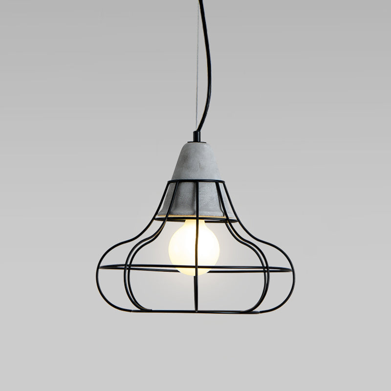 Caged Dining Room Suspension Light Metallic Single Minimalist Pendant Light with Cement Top in Grey