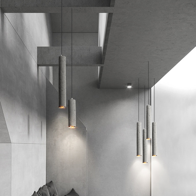 Cylinder Dining Room Ceiling Light Cement Nordic Style Hanging Pendant Light in Grey