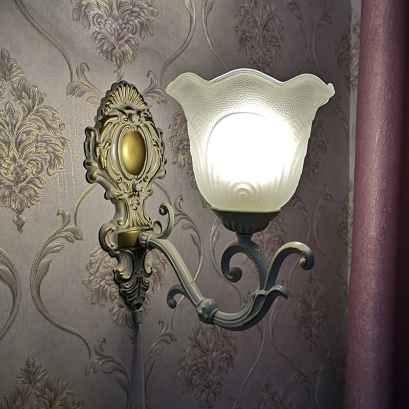Bud Shade Salon Light Light Rustic Style Ruffle Glass White White Wall Lighting Fixture