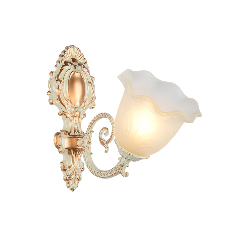 Bud Shade Salon Light Light Rustic Style Ruffle Glass White White Wall Lighting Fixture