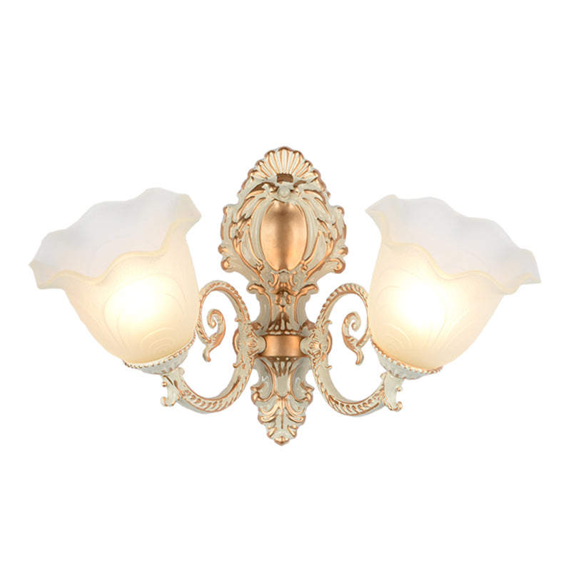 Bud Shade Salon Light Light Rustic Style Ruffle Glass White White Wall Lighting Fixture