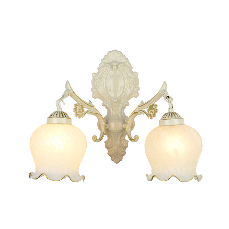 Bud Shade Salon Light Light Rustic Style Ruffle Glass White White Wall Lighting Fixture
