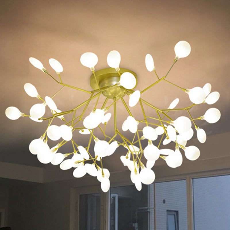 Tree Branch Living Room LED Semi Flush Metallic Postmodern Ceiling Mount Chandelier