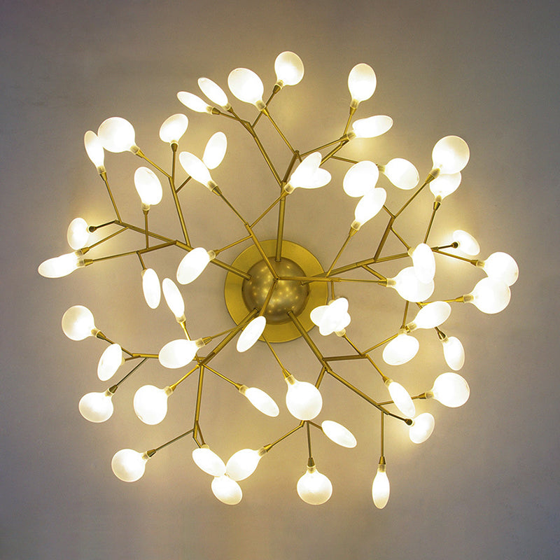 Tree Branch Living Room LED Semi Flush Metallic Postmodern Ceiling Mount Chandelier