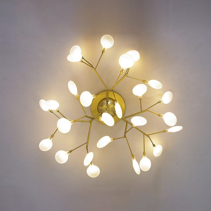 Tree Branch Living Room LED Semi Flush Metallic Postmodern Ceiling Mount Chandelier