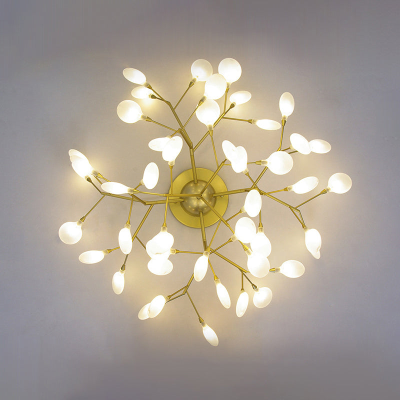 Tree Branch Living Room LED Semi Flush Metallic Postmodern Ceiling Mount Chandelier