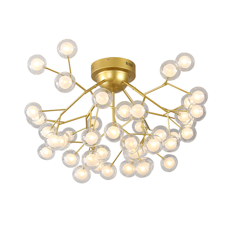 Branch LED Semi Flush Mount Simplistic Metallic Living Room Close To Ceiling Chandelier in Gold