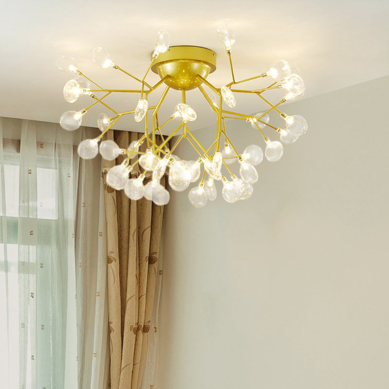 Branch LED Semi Flush Mount Simplistic Metallic Living Room Close To Ceiling Chandelier in Gold