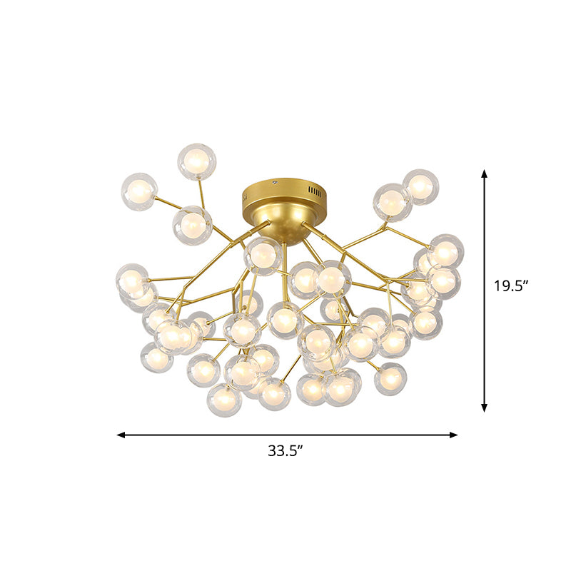 Branch LED Semi Flush Mount Simplistic Metallic Living Room Close To Ceiling Chandelier in Gold