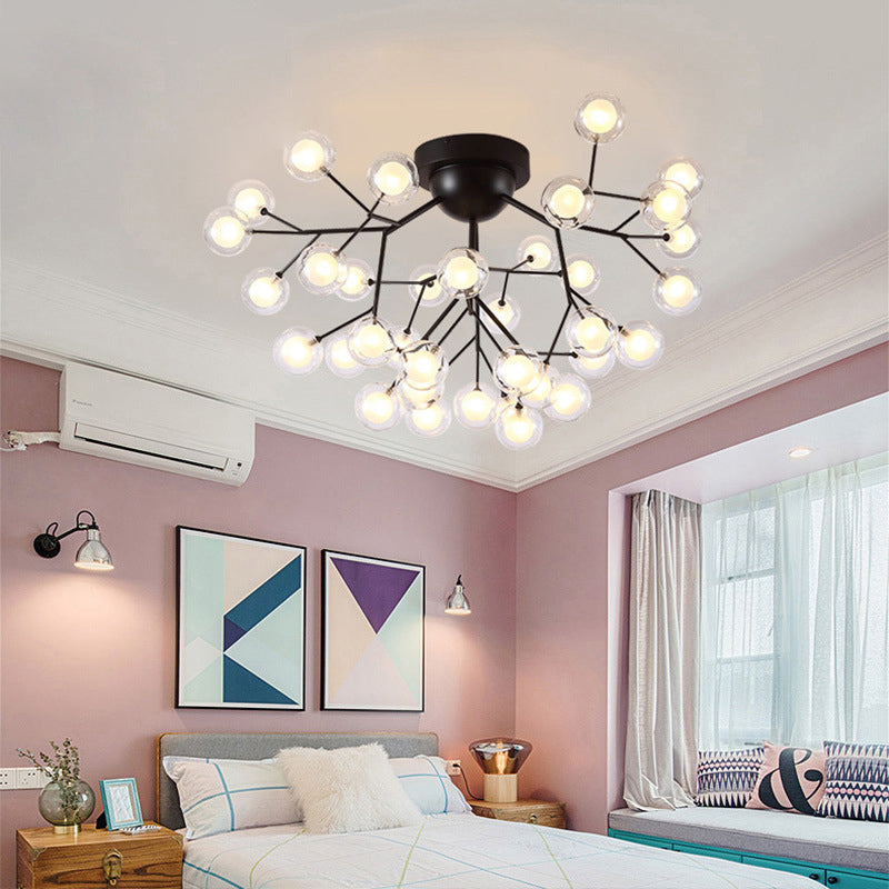 Simplicity Branched Flush Mount Light Metallic Bedroom Semi LED Flush Chandelier with Bubble Ball Shade