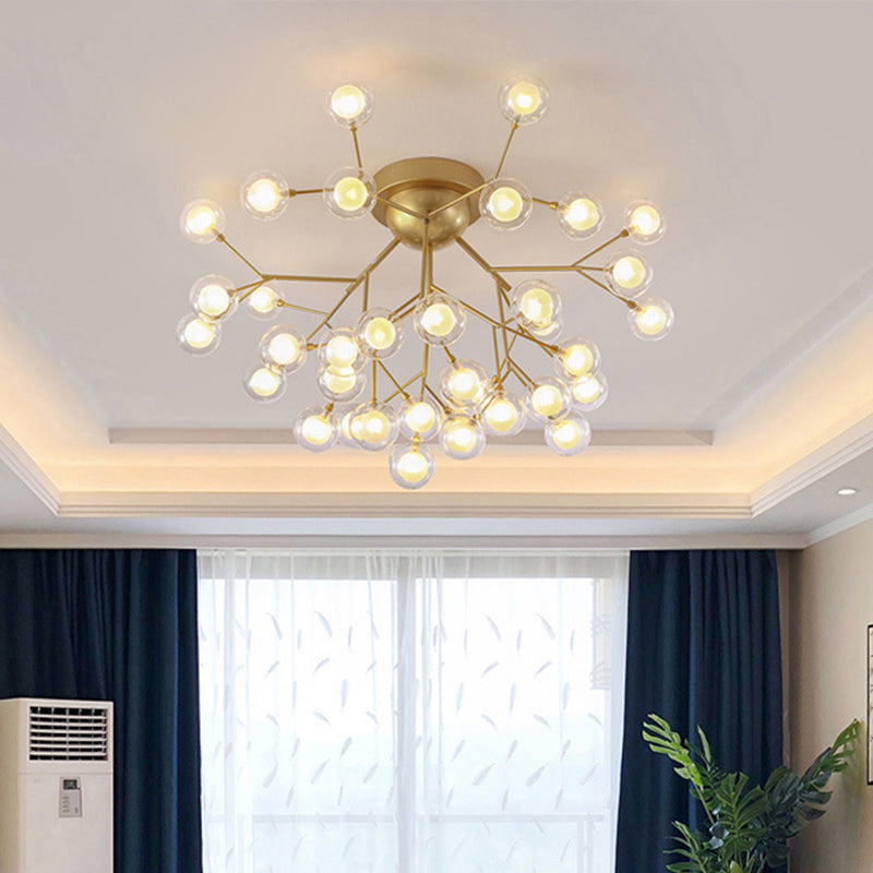 Simplicity Branched Flush Mount Light Metallic Bedroom Semi LED Flush Chandelier with Bubble Ball Shade