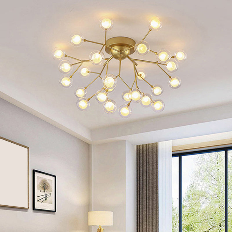 Simplicity Branched Flush Mount Light Metallic Bedroom Semi LED Flush Chandelier with Bubble Ball Shade