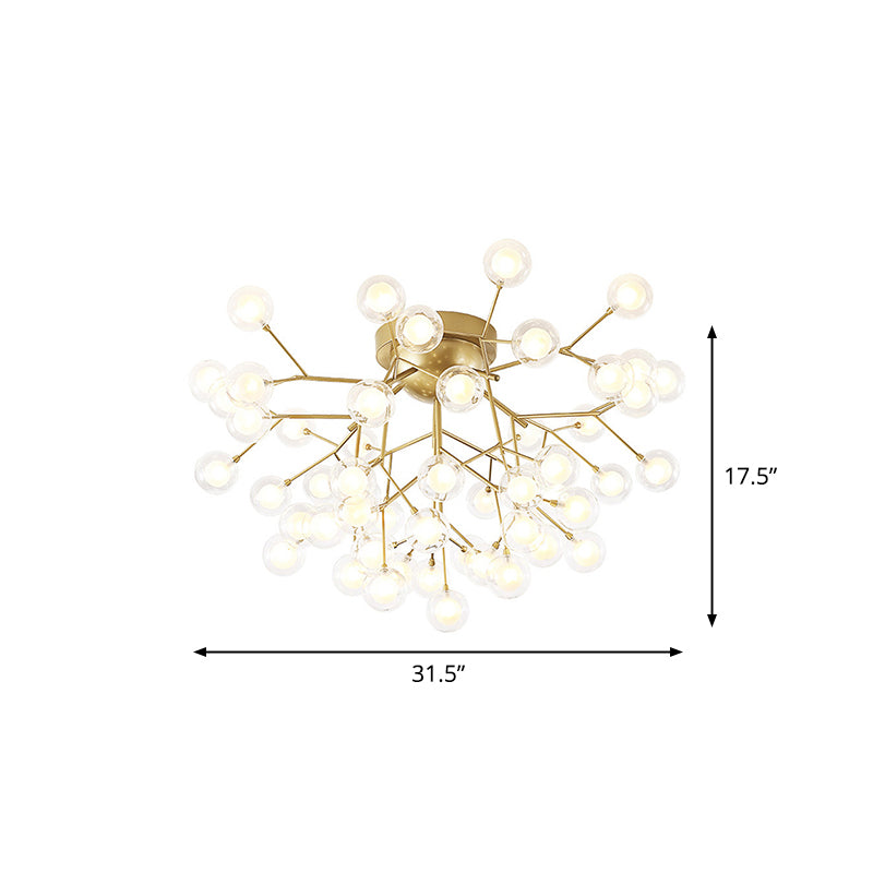 Simplicity Branched Flush Mount Light Metallic Bedroom Semi LED Flush Chandelier with Bubble Ball Shade