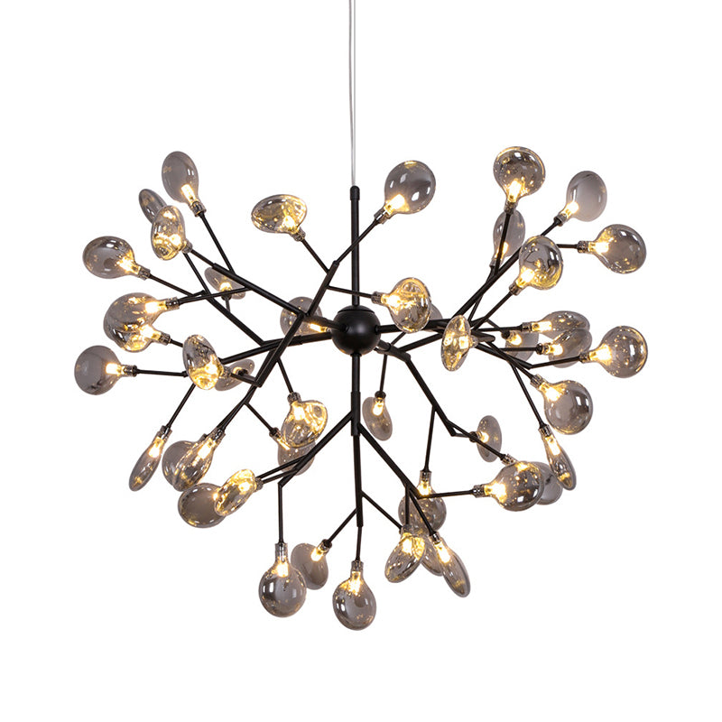 Smoked Glass Branched Firefly Chandelier Lighting Minimalist LED Pendant Light in Black