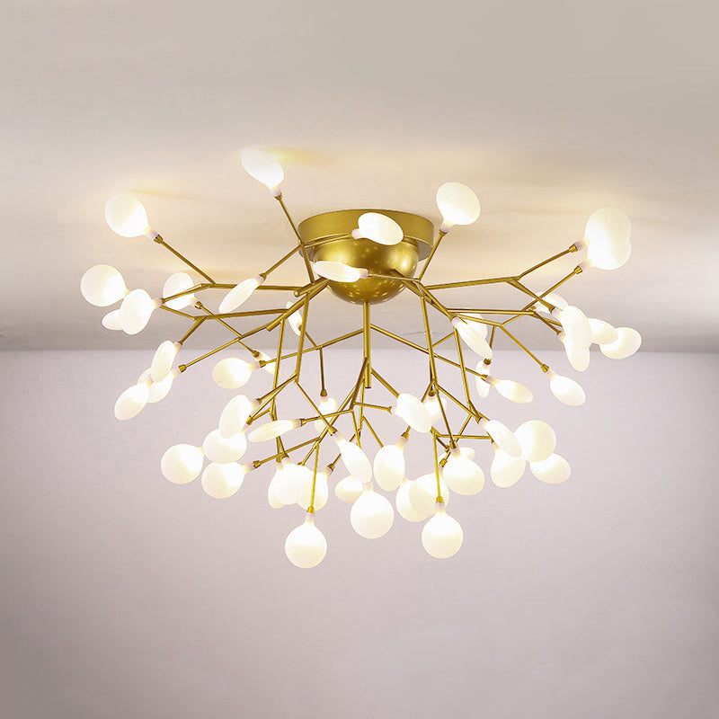 Metallic Tree Branch LED Semi Flush Light Nordic Style Flush Mount Ceiling Chandelier