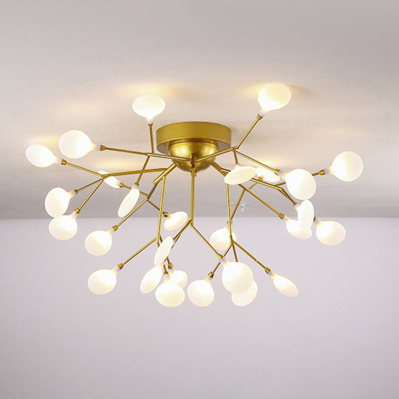 Metallic Tree Branch LED Semi Flush Light Nordic Style Flush Mount Ceiling Chandelier