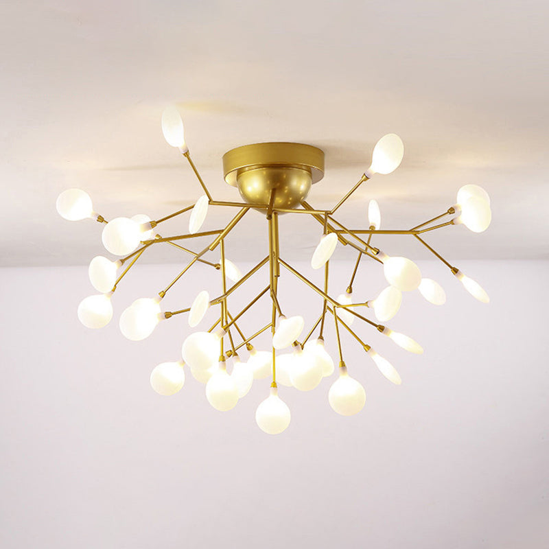 Metallic Tree Branch LED Semi Flush Light Nordic Style Flush Mount Ceiling Chandelier