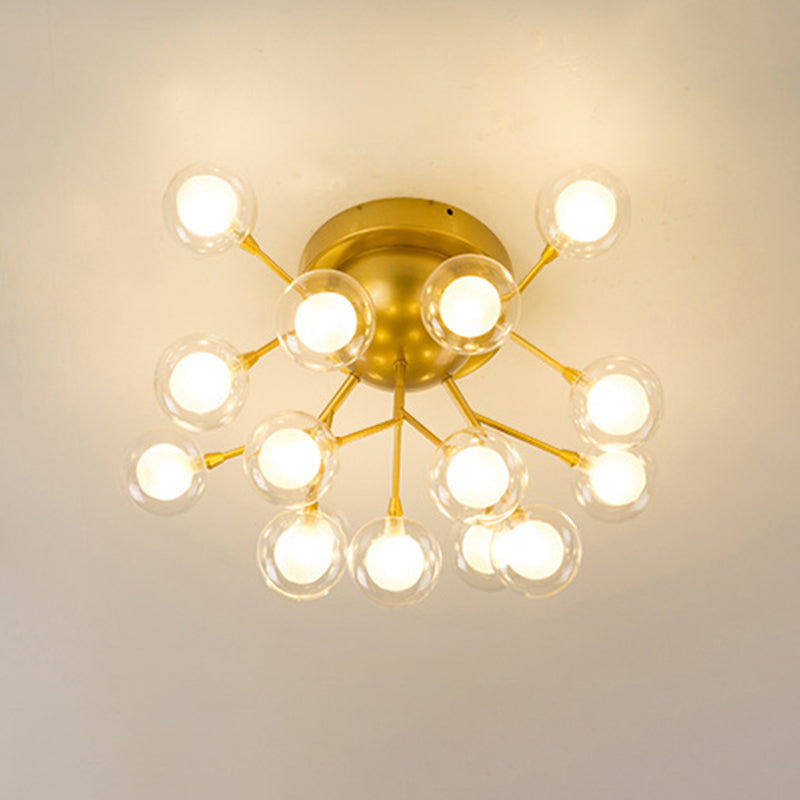 Metallic Tree Branch LED Semi Flush Light Nordic Style Flush Mount Ceiling Chandelier