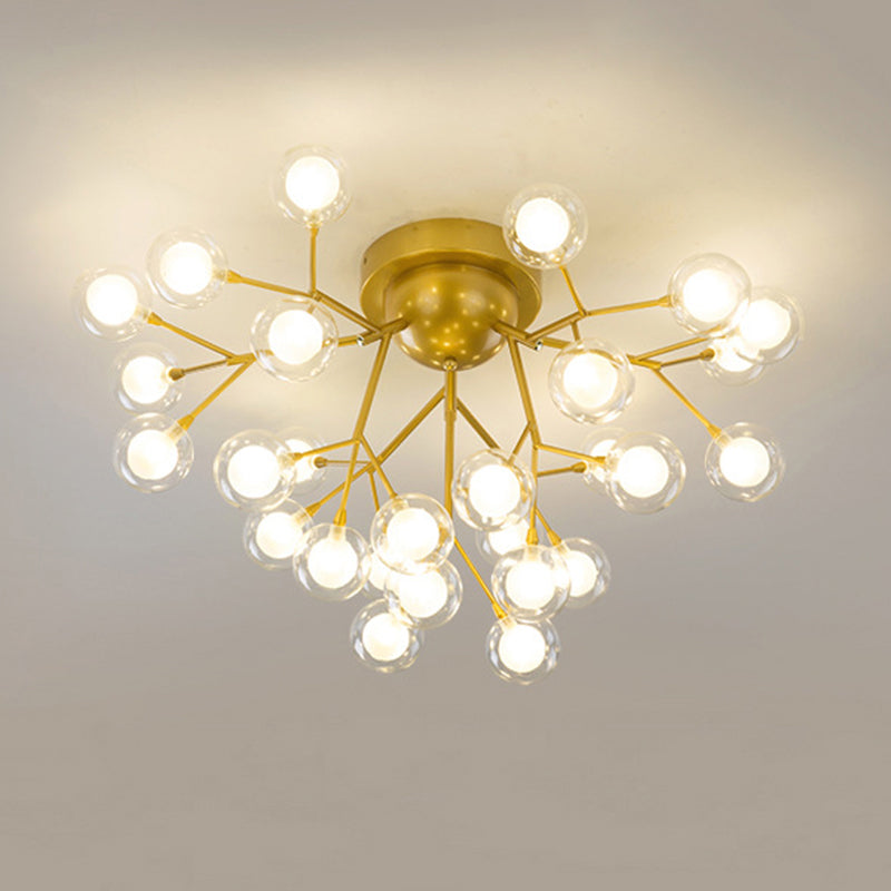 Metallic Tree Branch LED Semi Flush Light Nordic Style Flush Mount Ceiling Chandelier