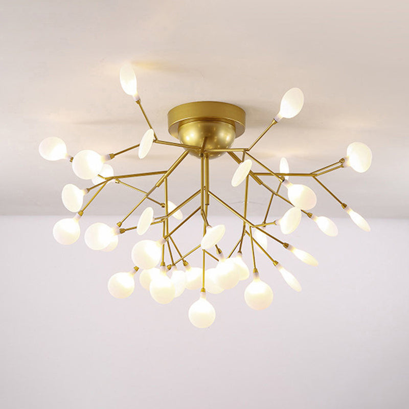 Metallic Tree Branch LED Semi Flush Light Nordic Style Flush Mount Ceiling Chandelier